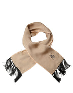 Dolce & Gabbana Beige Silk Dotted Fringed Neck Shawl Scarf