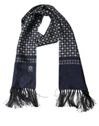 Dolce & Gabbana Men Navy Blue Geometric Dot Silk Fringed Neck Shawl Scarf