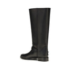PINKO Black Calf Leather Bos Taurus Flat Boots