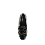 PINKO Black Calf Leather Bos Taurus Slip-On Loafers
