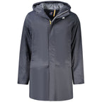 K-WAY Blue Polyester Men's Jacket with Hood and Pockets