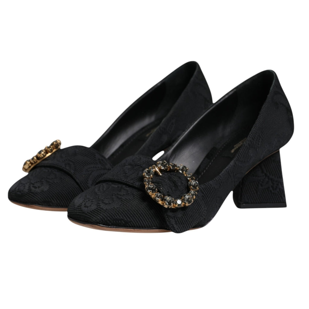 Dolce & Gabbana Black Brocade Crystals Heels Pumps Shoes