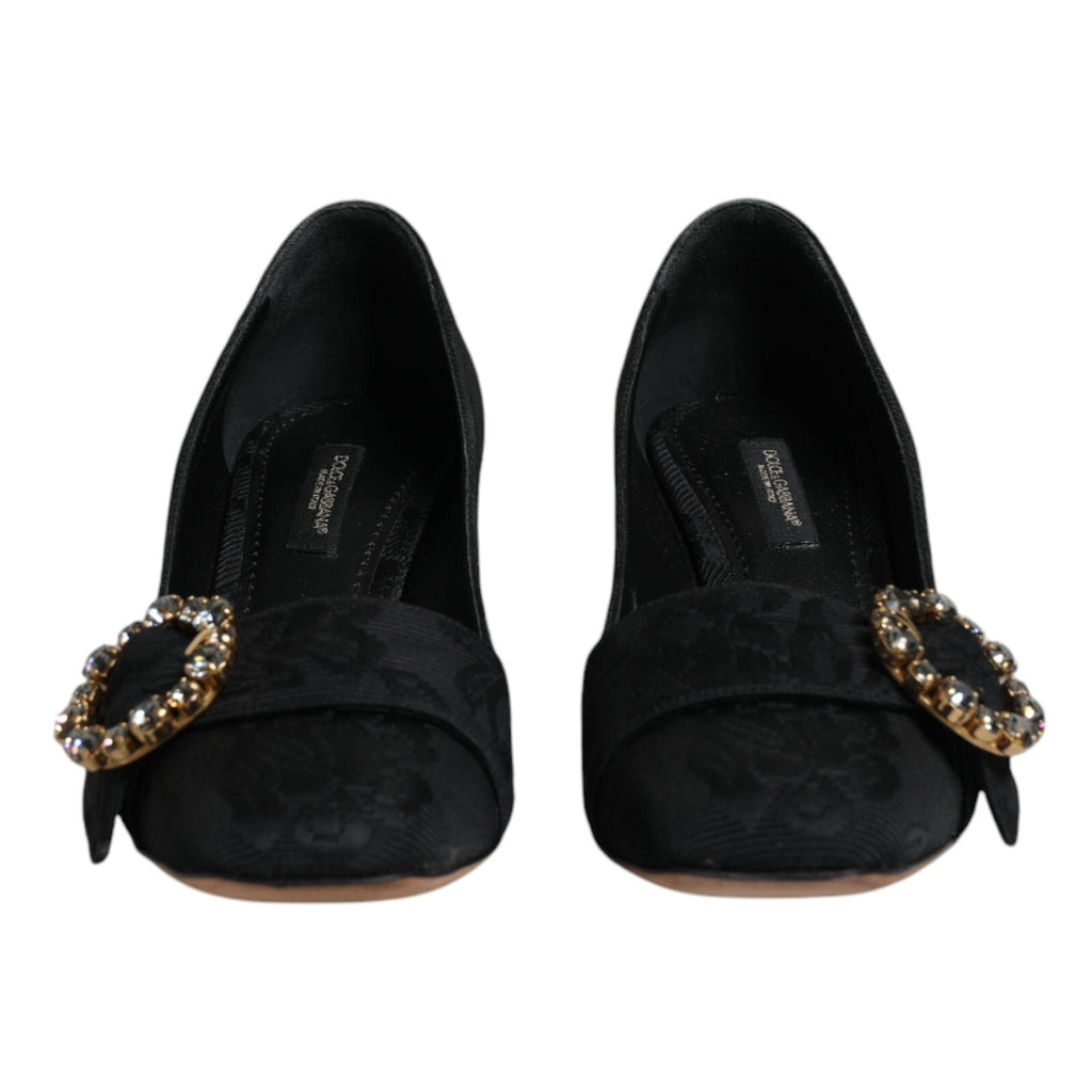 Dolce & Gabbana Black Brocade Crystals Heels Pumps Shoes