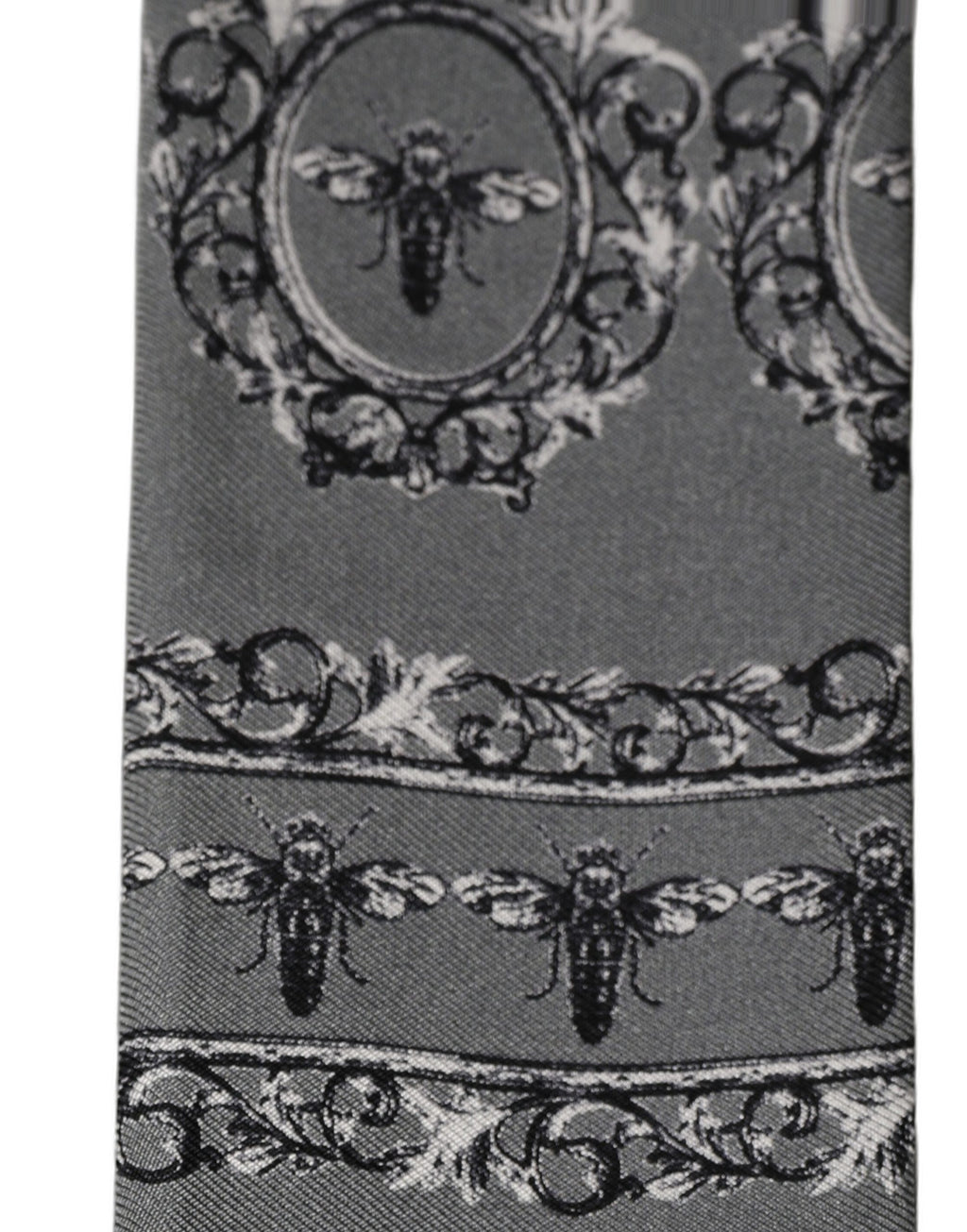 Dolce & Gabbana Men Gray Bee Silk Skinny Twilly Foulard Scarf