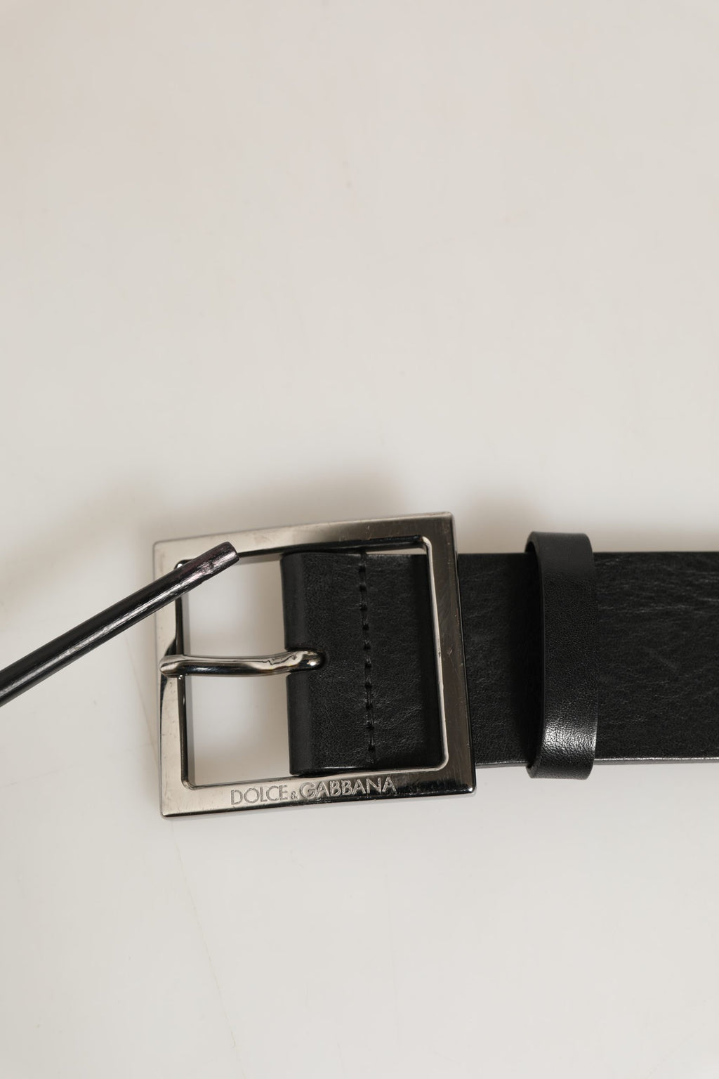 Dolce & Gabbana Black Leather Silver Tone Square Buckle Belt