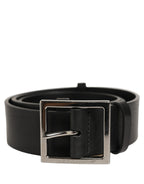 Dolce & Gabbana Black Leather Silver Tone Square Buckle Belt