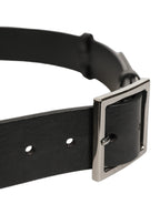 Dolce & Gabbana Black Leather Silver Tone Square Buckle Belt