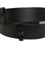 Dolce & Gabbana Black Leather Silver Tone Square Buckle Belt