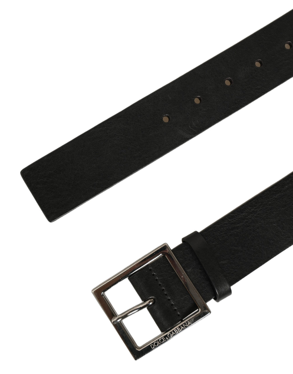 Dolce & Gabbana Black Leather Silver Tone Square Buckle Belt