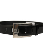 Dolce & Gabbana Black Leather Silver Tone Metal Buckle Belt