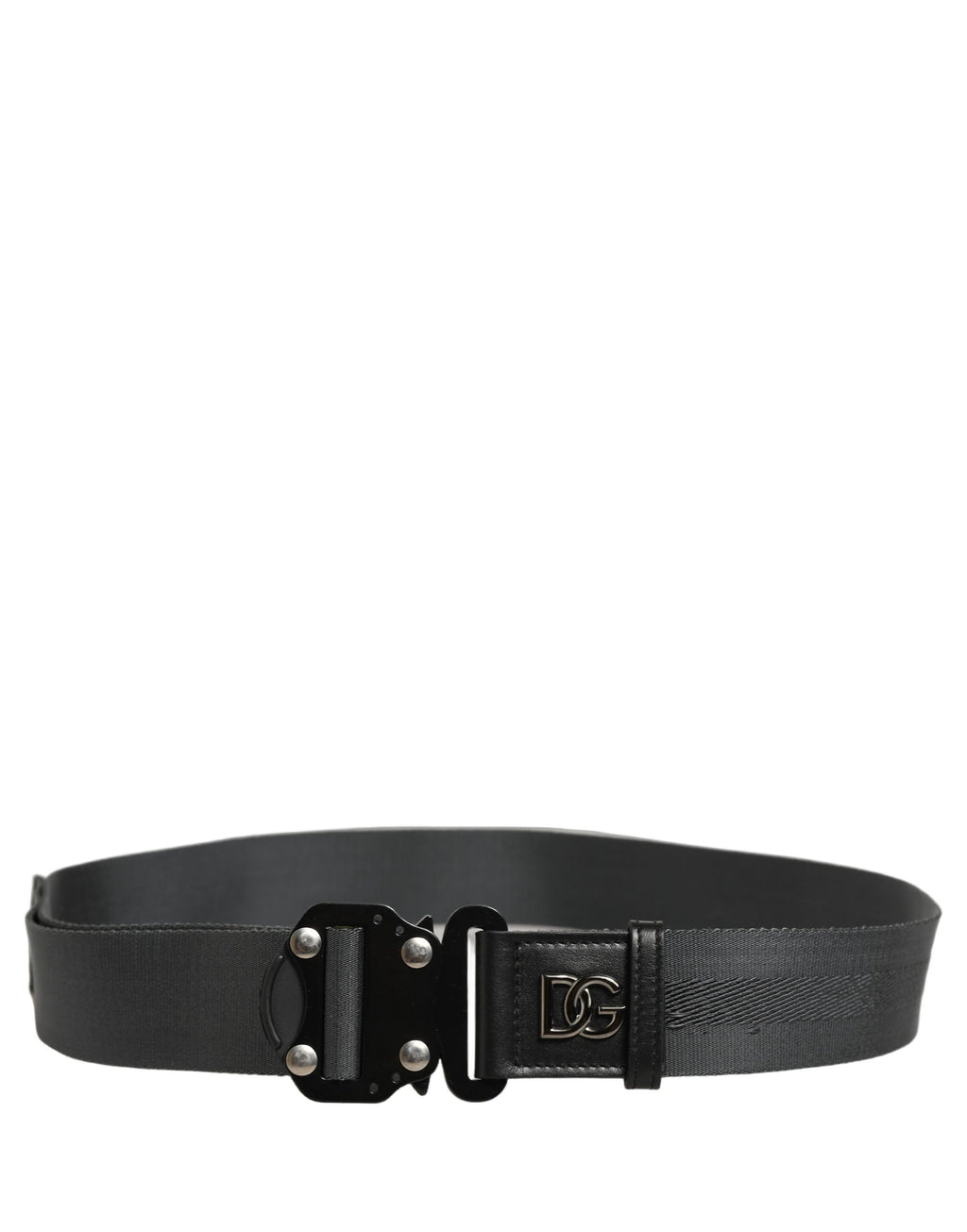 Dolce & Gabbana Men Gray Fabric Strap Logo Metal Buckle Belt