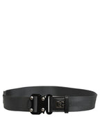 Dolce & Gabbana Men Gray Fabric Strap Logo Metal Buckle Belt
