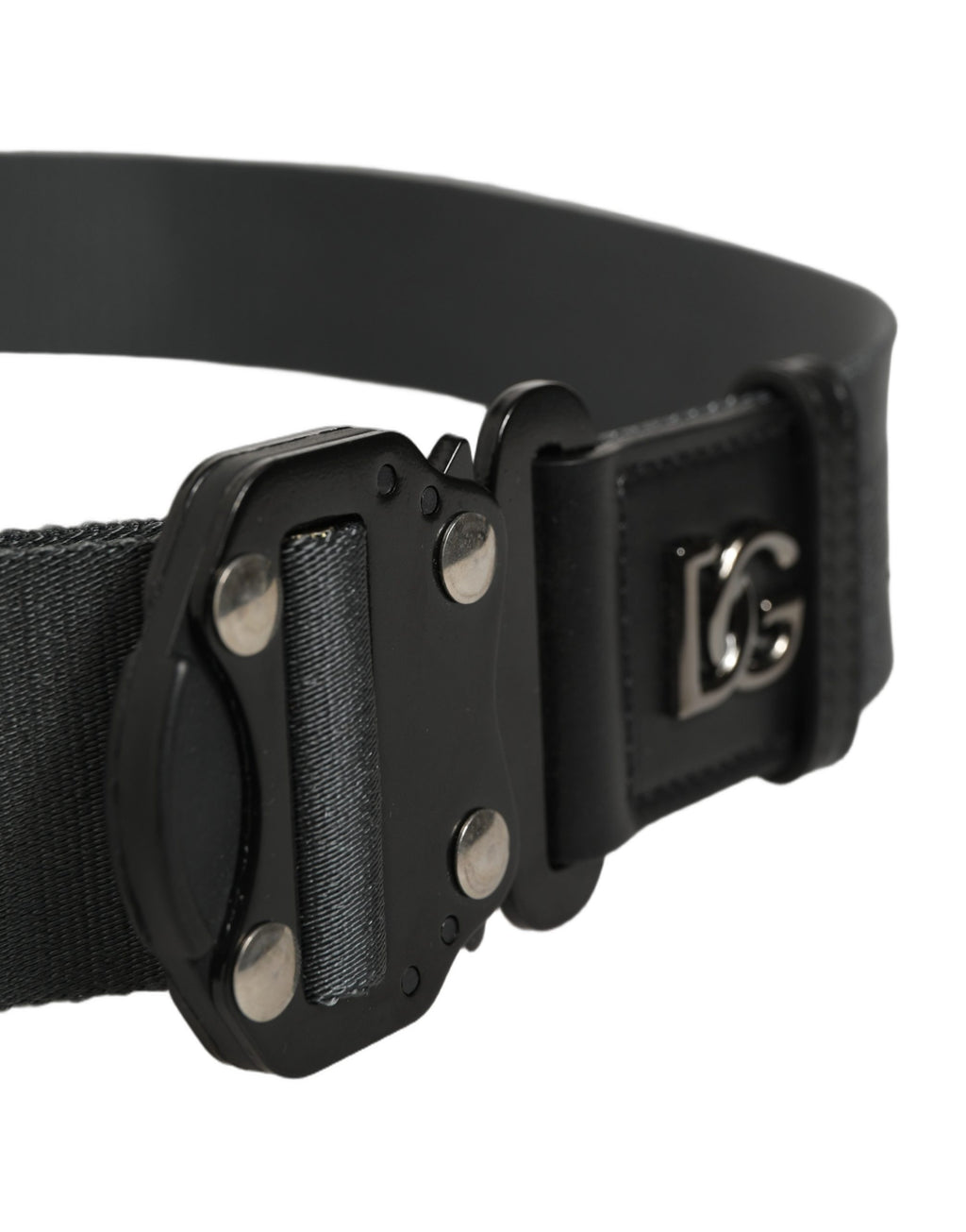 Dolce & Gabbana Men Gray Fabric Strap Logo Metal Buckle Belt