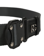 Dolce & Gabbana Men Gray Fabric Strap Logo Metal Buckle Belt