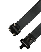 Dolce & Gabbana Men Gray Fabric Strap Logo Metal Buckle Belt