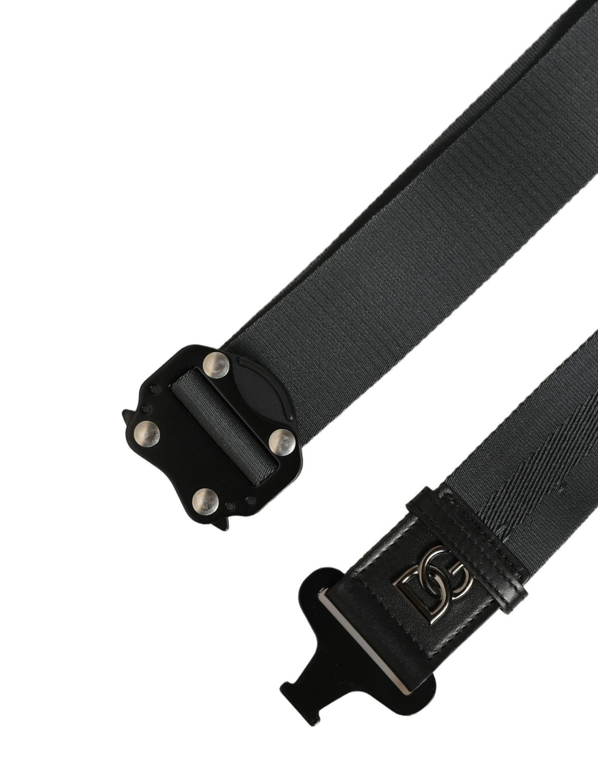 Dolce & Gabbana Men Gray Fabric Strap Logo Metal Buckle Belt
