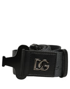 Dolce & Gabbana Men Gray Fabric Strap Logo Metal Buckle Belt