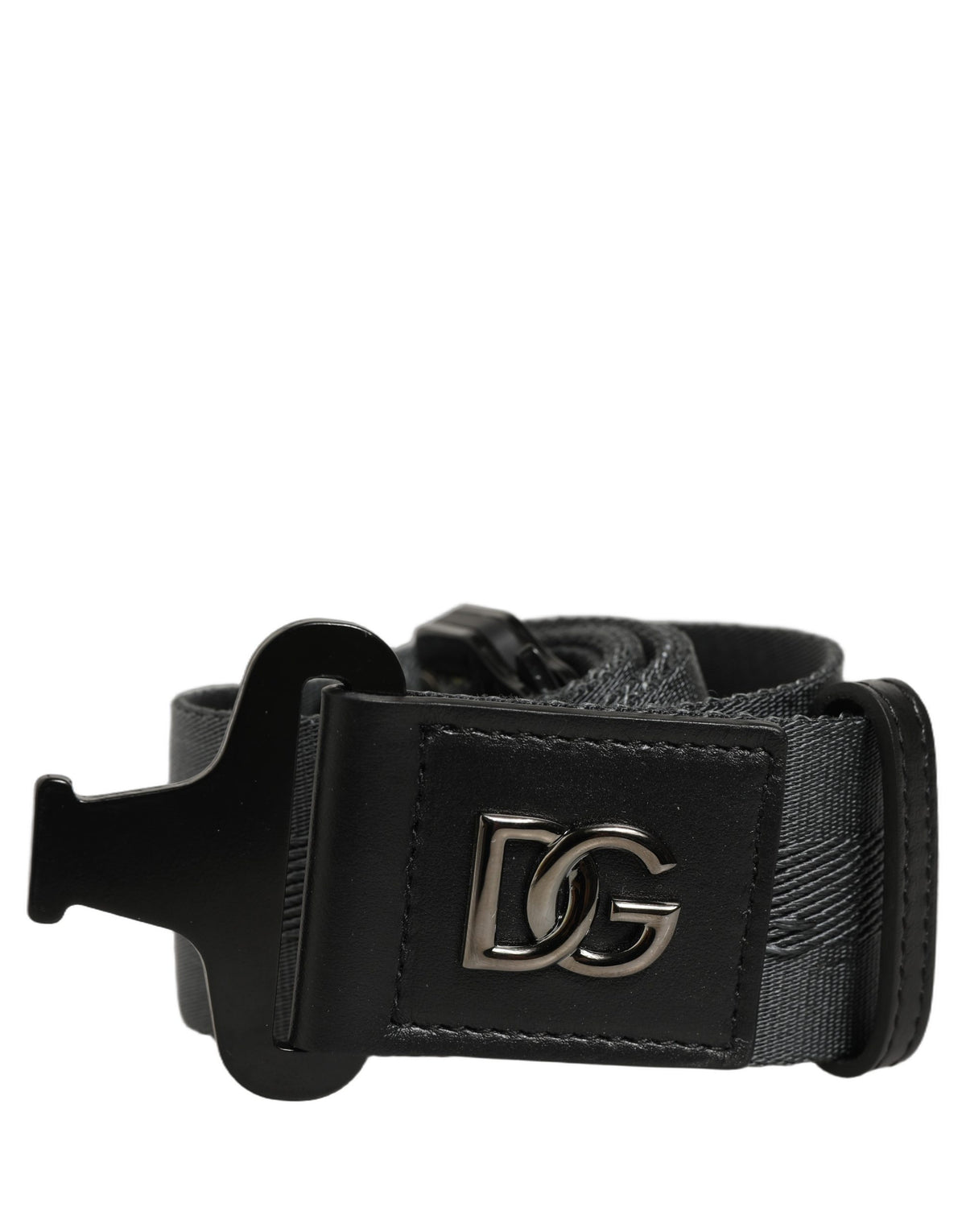 Dolce & Gabbana Men Gray Fabric Strap Logo Metal Buckle Belt