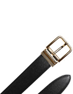Dolce & Gabbana Black Grained Leather Gold Metal Buckle Belt
