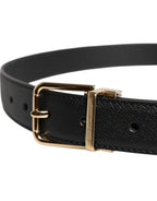 Dolce & Gabbana Black Grained Leather Gold Metal Buckle Belt