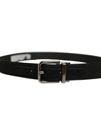 Dolce & Gabbana Black Classic Leather Silver Tone Buckle Belt