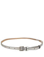 Dolce & Gabbana Metallic Silver Leather Square Buckle Belt