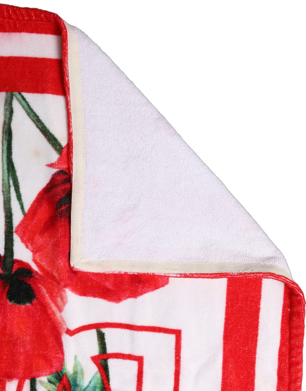 Dolce & Gabbana White Floral Poppy Print DG Logo Beach Towel