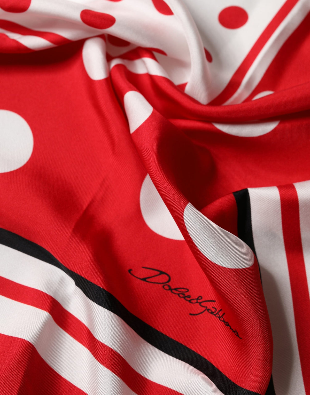 Dolce & Gabbana Red Polka Dot Print Silk Square Foulard Scarf