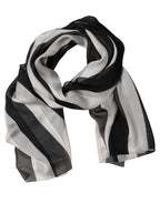 Dolce & Gabbana Black White Stripe Silk Shawl Stole Scarf