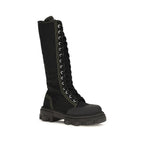 Ganni Black Cotton Lace-Up Boots