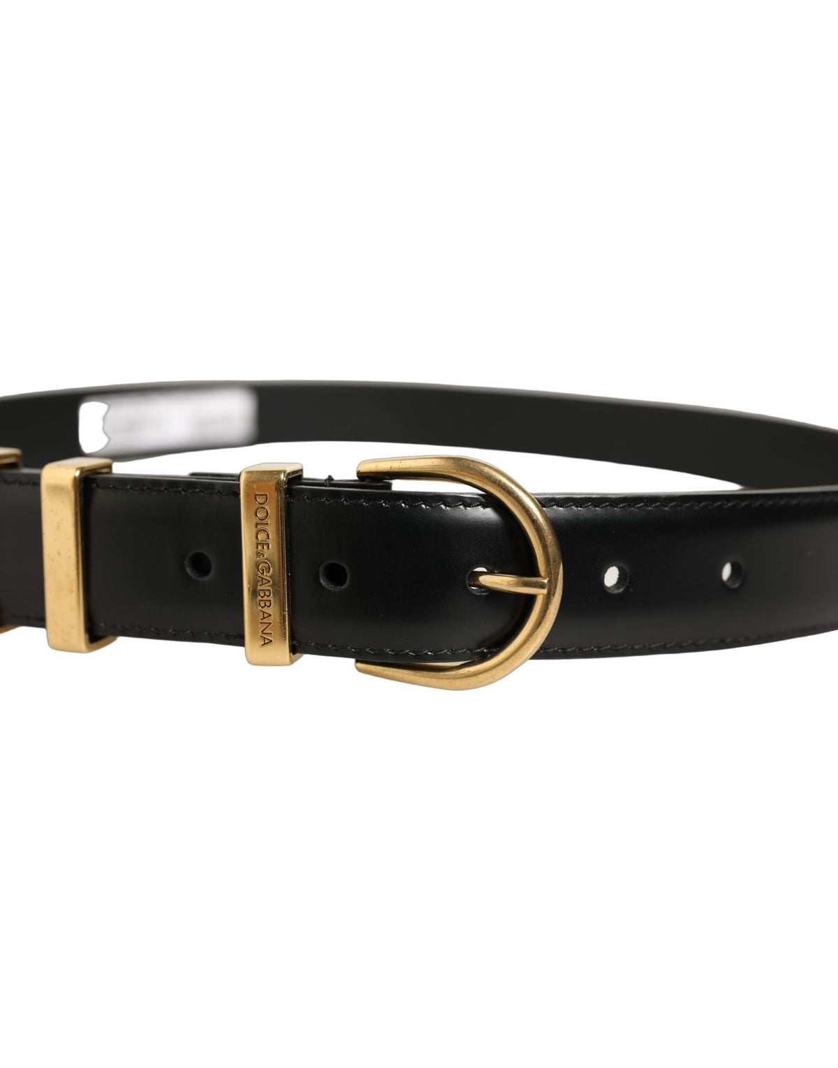Dolce & Gabbana Black Classic Leather Gold Tone Buckle Belt