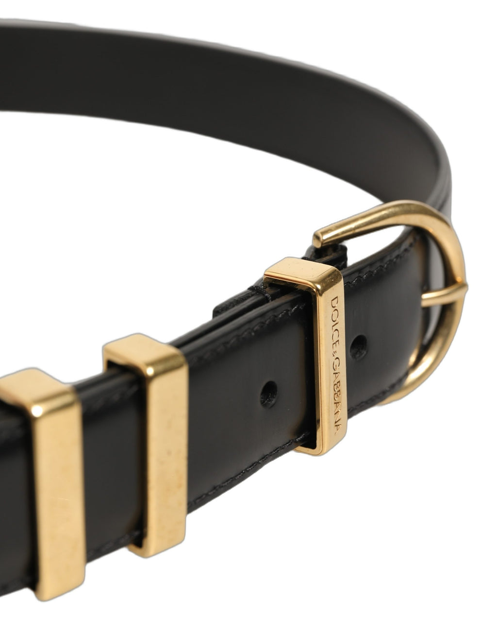 Dolce & Gabbana Black Classic Leather Gold Tone Buckle Belt