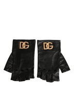 Dolce & Gabbana Black Embellished Wrist Length Fingerless Gloves