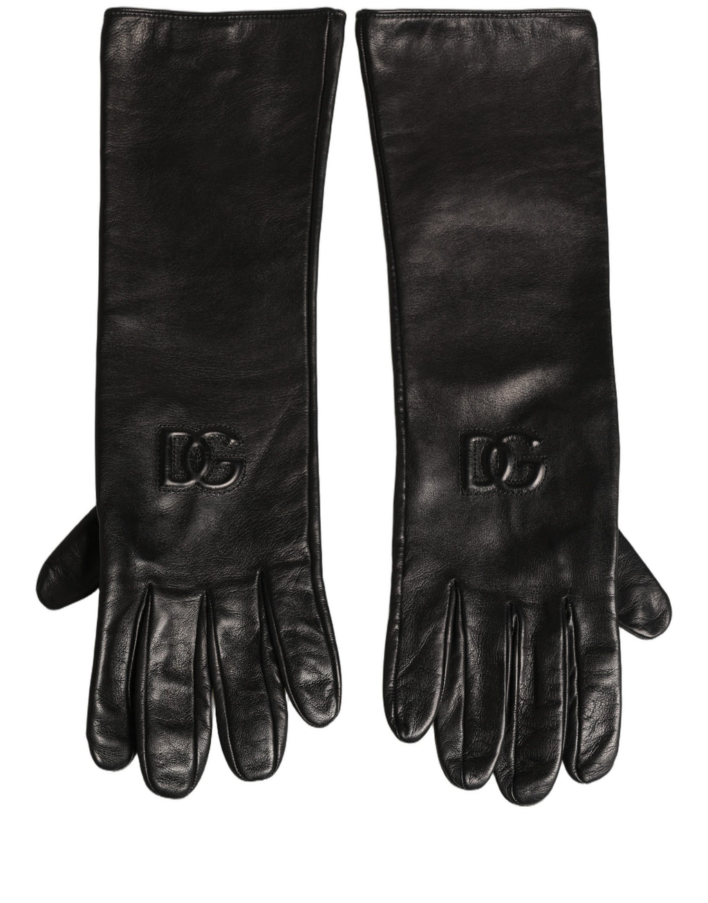 Dolce & Gabbana Black Genuine Leather Embossed DG Logo Gloves