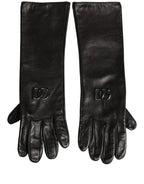 Dolce & Gabbana Black Genuine Leather Embossed DG Logo Gloves