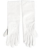 Dolce & Gabbana White Genuine Leather Embossed DG Logo Gloves