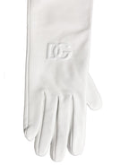 Dolce & Gabbana White Genuine Leather Embossed DG Logo Gloves