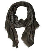 Dolce & Gabbana Olive Green Cotton Floral Neck Shawl Scarf