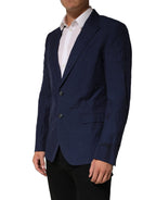 Dolce & Gabbana Dark Blue Flax Men Single Breasted Jacket