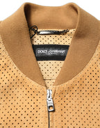 Dolce & Gabbana Beige Leather Perforated Full Zip Men Jacket