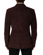 Dolce & Gabbana Brown Lamb Leather Double Breasted Jacket