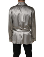 Dolce & Gabbana Gray Silk Satin Robe Embroidered Jacket