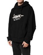 Dolce & Gabbana Black Cotton Printed Men Hooded Sweatshirt Sweater