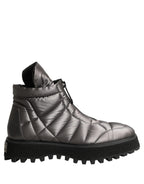 Dolce & Gabbana Silver Leather Quilted Men Ankle Boots Shoes