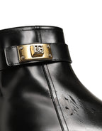 Dolce & Gabbana Black Leather Buckle Mid Calf Boots Men Shoes