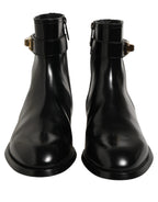 Dolce & Gabbana Black Leather Buckle Mid Calf Boots Shoes