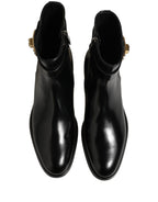 Dolce & Gabbana Black Leather Buckle Mid Calf Boots Shoes