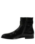 Dolce & Gabbana Black Leather Buckle Mid Calf Boots Shoes
