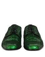 Dolce & Gabbana Dress Green Sequined Lace Up Men Derby Shoes