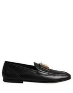 Dolce & Gabbana Black Leather Logo Plaque Loafers Men Shoes